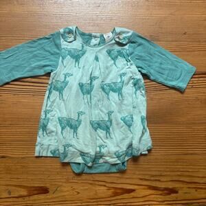 Kate Quinn bamboo light blue green llama long sleeve bodysuit dress SIZE 3-6M